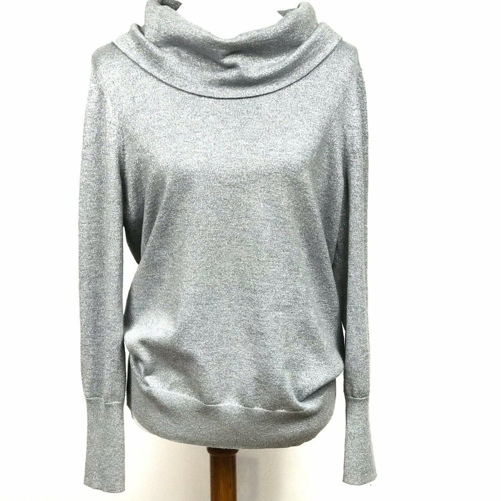 Chico's Sweater Metallic Sparkle Foldover Collar